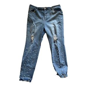 K Jordan Jeans Womens 20 Blue Skinny Pearl Beaded Mid Rise Stretch Denim